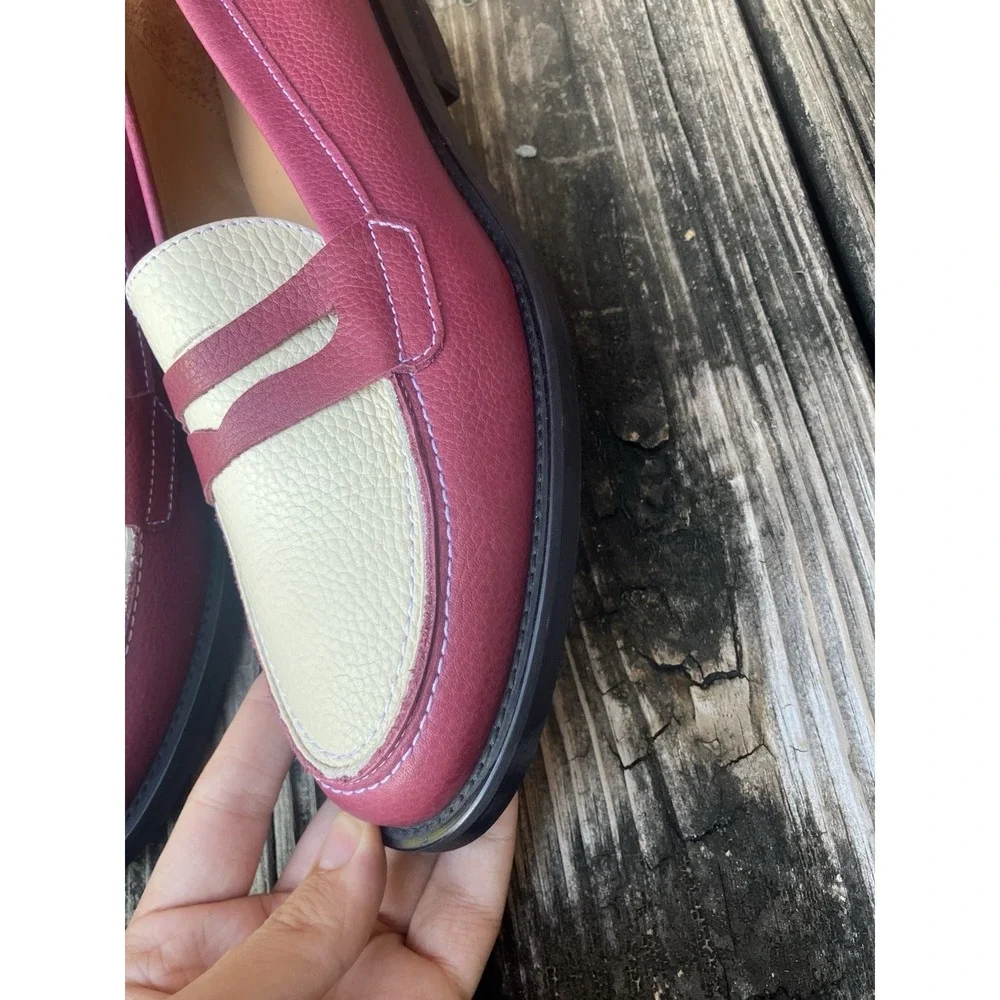 Duke + Dexter Wilde Burgundy White Penny Loafers Size 7D US Made In England $340